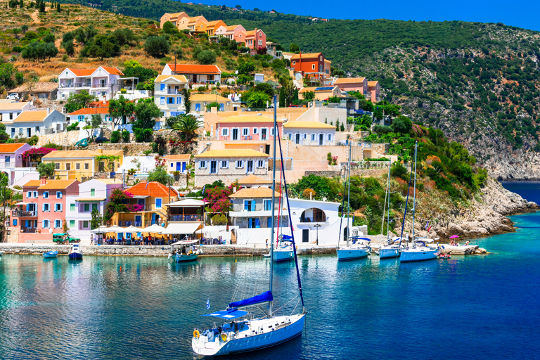 europe-greece-cephalonia-houses-beach-water-boat