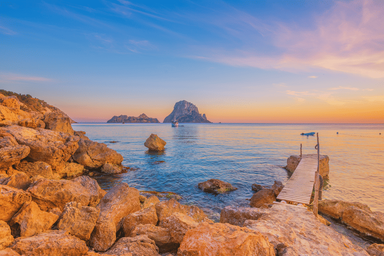 europe-spain-ibiza-idyllic-pier-beach-sunset